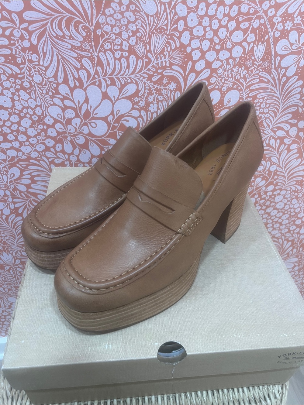 Kork-Ease Barbara Tan Leather Platform Penny Loafers